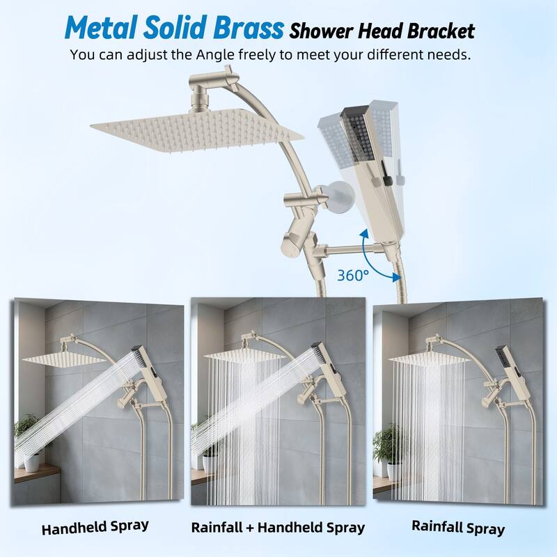 Dual Showerhead Combo, Metal Rain Shower Head, 4-Spray Handheld Spray