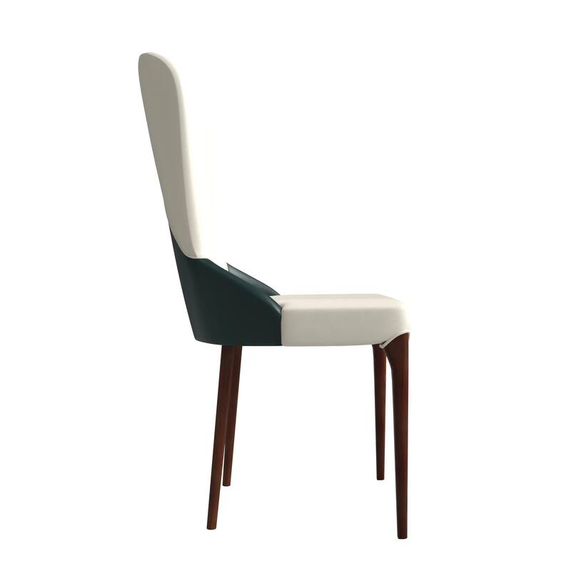 Havana Leather Upholstered Solid Wood Dining Chair Two-Tone Color Design Set of 4