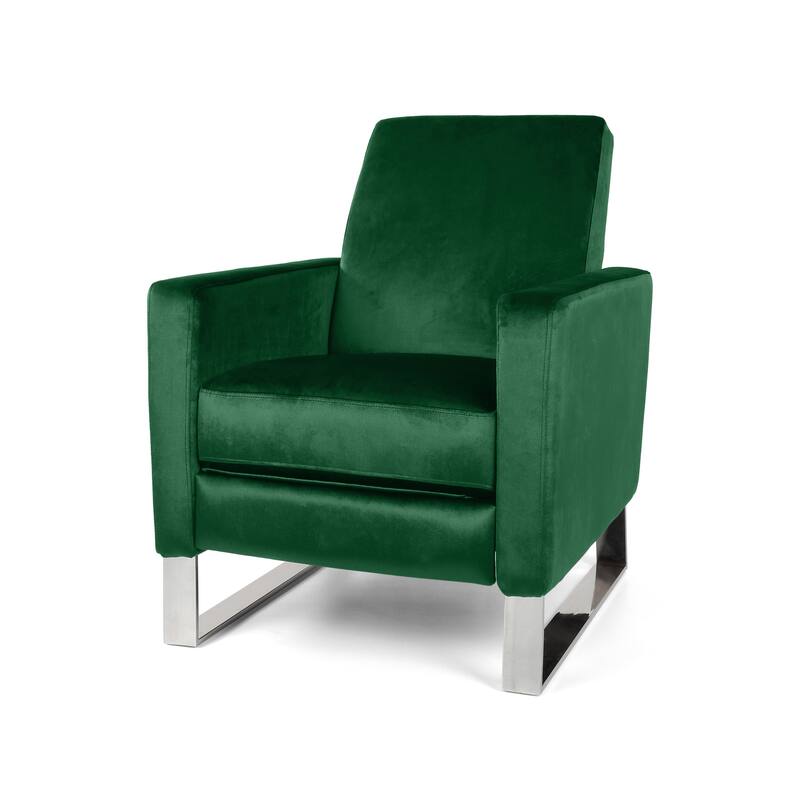Emerald Modern Velvet Upholstered Push-Back Recliner with Footrest and Stainless Steel Legs