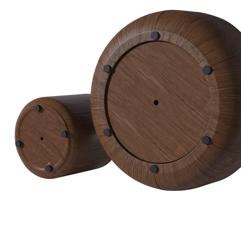 Round Outdoor/Indoor Coffee Table Set, Modern Wood Grain Drum Center Tables