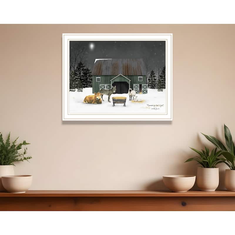 HomeRoots Remembering the Night Christmas Manger White Framed Wall Art - 18' X '14' X '1
