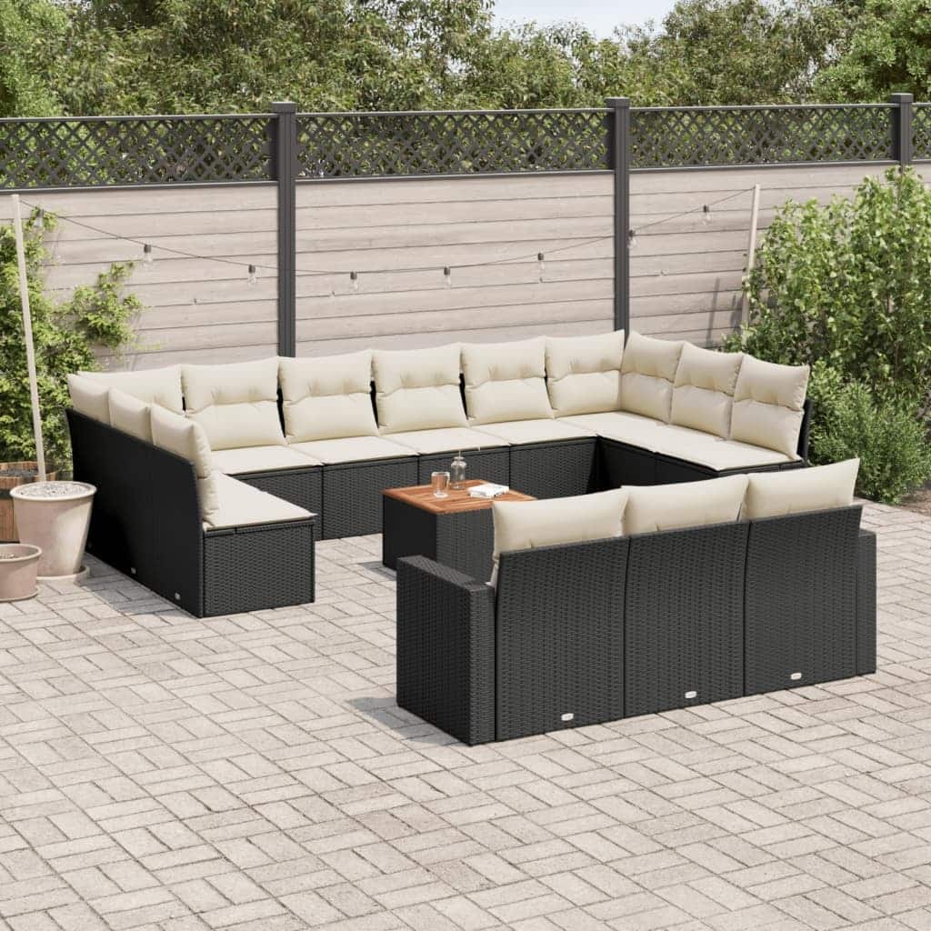 vidaXL Patio Sofa Set with Cushions Outdoor Furniture 14 Piece Poly Rattan - 21.7 x 21.7 x 14.6