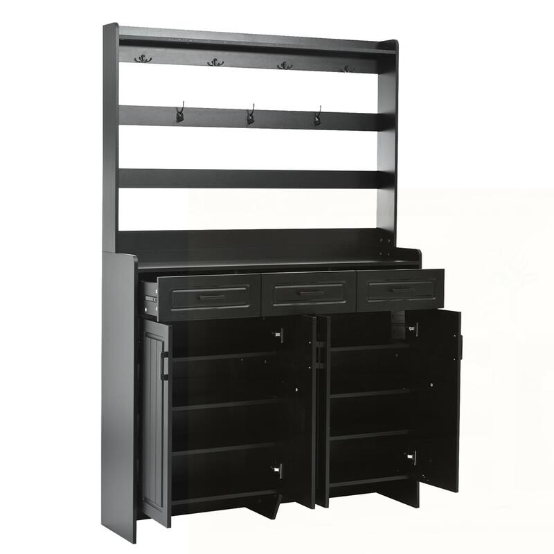 Four-Door Shoe Cabinet with Coat Rack