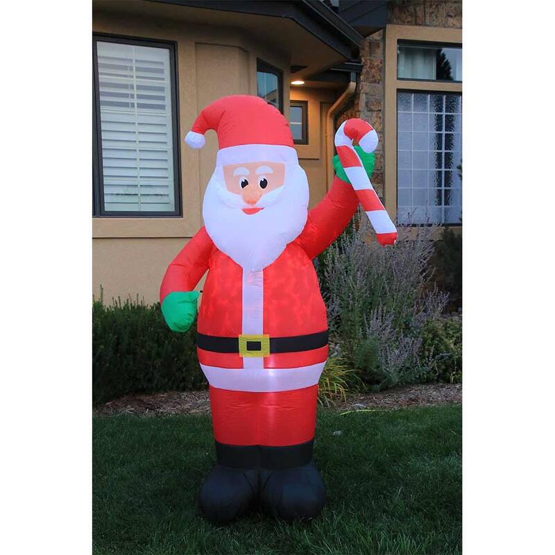 Occasions 7' Inflatable Swirling Lights Santa with Candy Cane Yard Decoration - 3.7