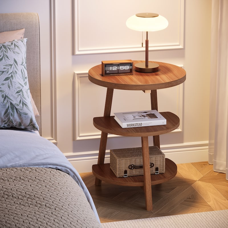 Round End Table with 3-Tier Shelves
