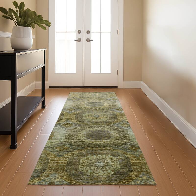 Premium Washable Super Soft Vintage Traditional Mayfield Rug - Gold - 2'3" x 7'6"