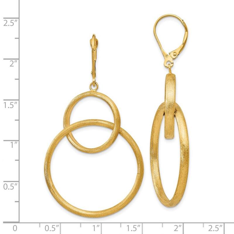 Curata 14k Yellow Gold 59x31mm Scratch Finish Round Dangle Leverback Earrings
