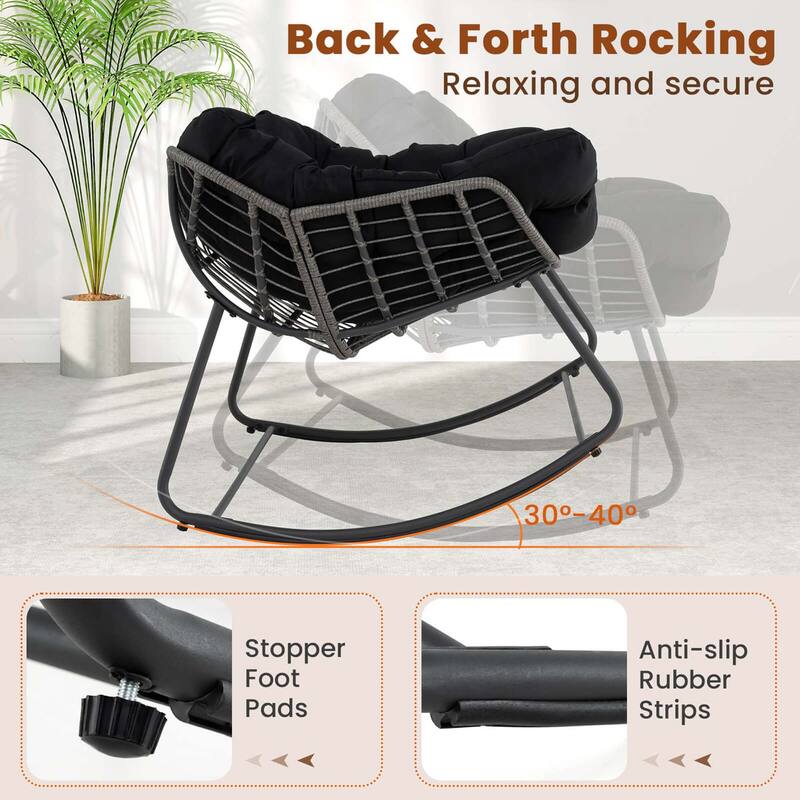 Costway 1/2 PCS Outdoor Rocking Chair Oversized Patio PE Wicker Egg
