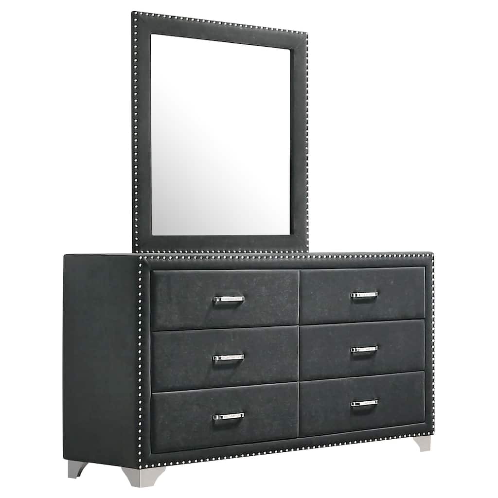 Giya Wide Dresser with Rectangular Rivet Trim Mirror, Gray Velvet