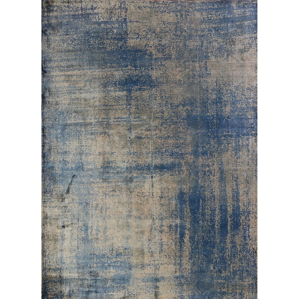 Contemporary Abstract Indian Rug Hand-Knotted Multi-Color Wool Carpet - 5'7"x 7'10"