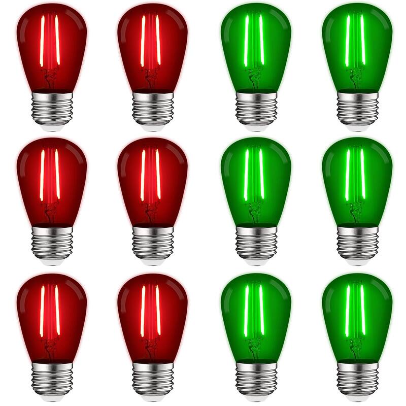 Luxrite S14 Christmas LED Red and Green Light Bulbs 0.5W Outdoor String Lights UL E26 Indoor Outdoor Holiday - 6