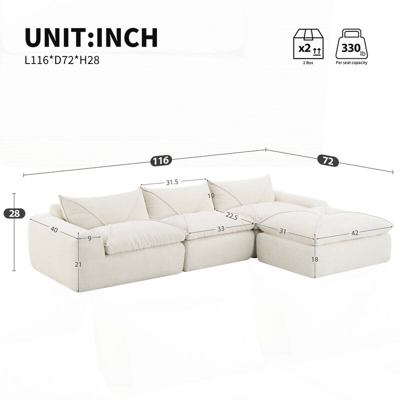 Compressed Sofa with High Density Foam, Integrated Backrest&Seat Cushion, Decorative Edging
