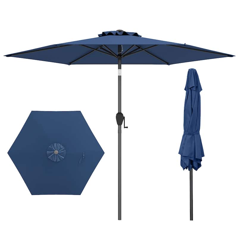 Gymax 7.5 ft Patio Umbrella Outdoor Heavy Duty Market Umbrella w/ Push - Blue