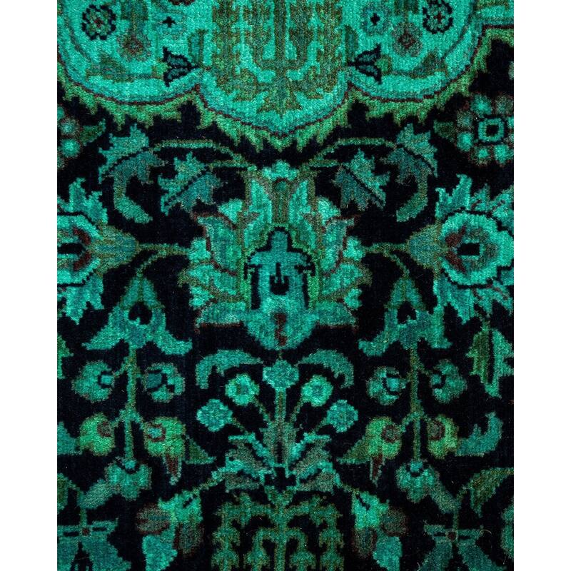Overton Hand Knotted Wool Vintage Inspired Modern Contemporary Overdyed Green Round Area Rug - 4' 7" x 4' 7"