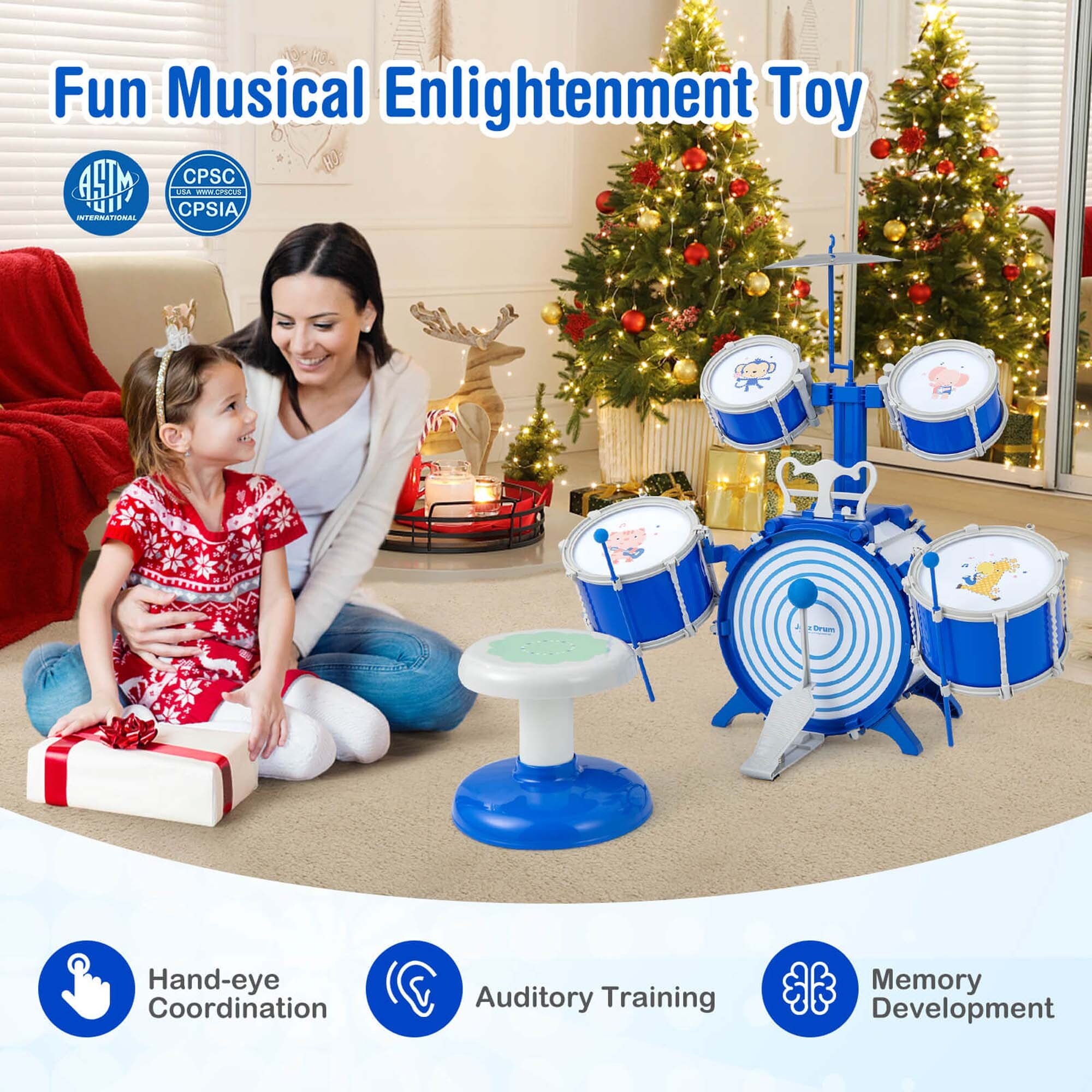 Kids Drum Set Educational Percussion Musical Instrument Toy - Bed