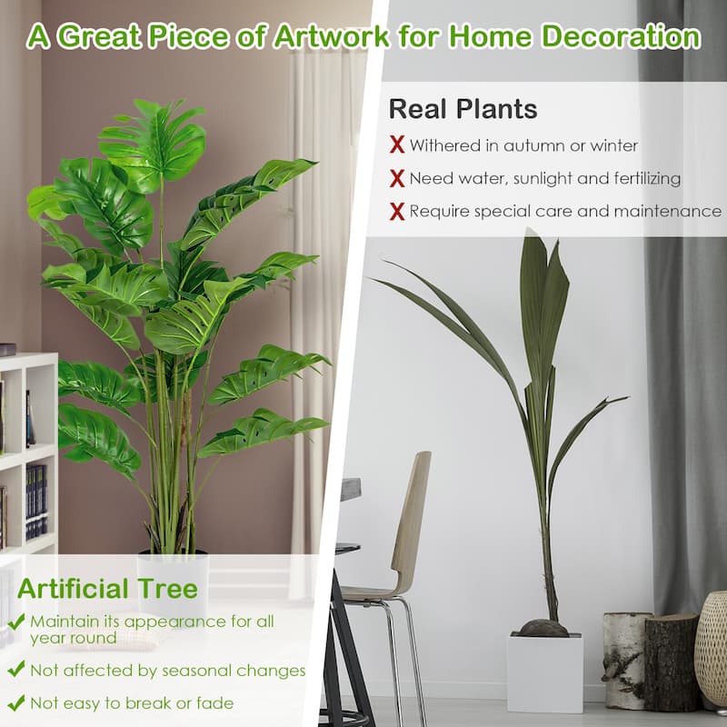 Gymax 2-Pack 5 ft Artificial Tree Potted Fake Faux Monstera Deliciosa