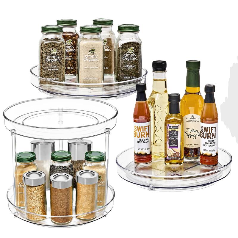 Sorbus 9-Inch 2-Tier Clear Lazy Susan with 2 Flat Turntables - Fridge, Pantry, Cabinet Organizers - 9.25" x 9" - 9.25" x 9"
