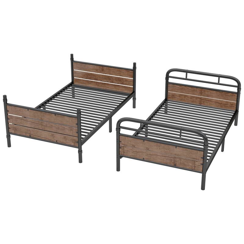 Twin XL over Twin XL Metal Bunk Bed, Detachable Metal Bunk Bed with LED Light and Charge Station, with Two Storage Drawers