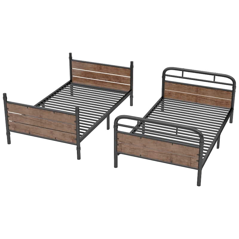 Twin XL over Twin XL Metal Bunk Bed - Detachable Design with LED Lights & 2 Storage Drawers