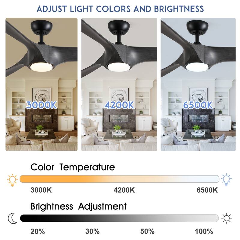 YUHAO 56 inch 6 Speed Quiet DC Motor Indoor Matte White Ceiling Fans with Lights and Remote Control