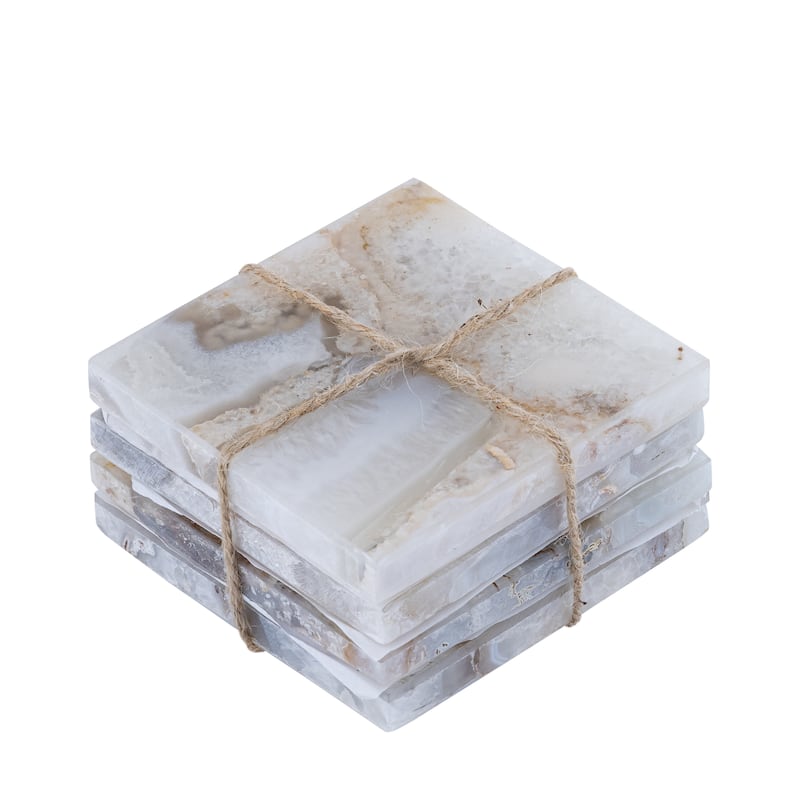 Set of 4 White Agate Coasters - White