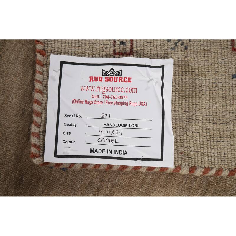Hand Knotted Oriental 100% Wool Carpet Tribal Animal Pictorial Brown Gabbeh Area Rug - 4' 10'' X 3' 1''