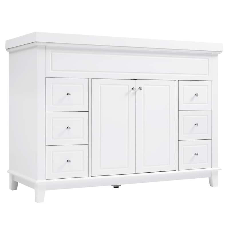 48" Bathroom Vanity-Classic- Pine Legs-Resin Sink with Soft-Close Drawers & Double Doors.