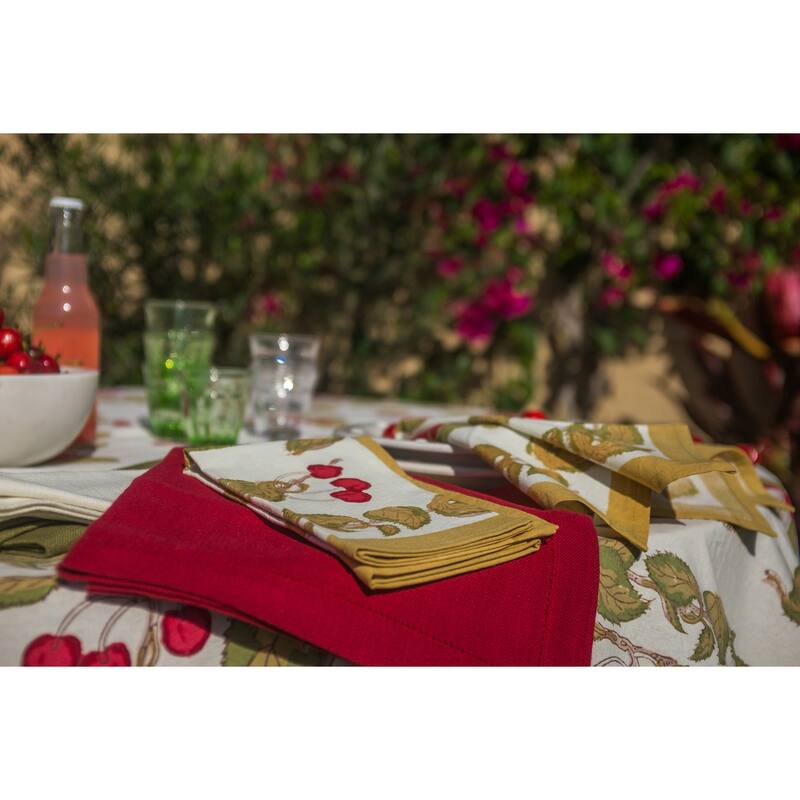 Couleur Nature Cherry Tablecloth - Red/Green - 71" x 142