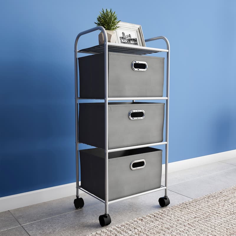 4-Drawer Fabric Dresser - Slim Clothes Storage Organizer with Wheels and Metal Frame by Lavish Home (Gray)