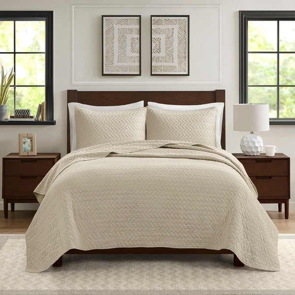 Madison Park Quilt Set Luxurious Jacquard Stripes Design - All Season, Coverlet Bedspread Lightweight Bedding Layer, Shams, Decorative Pillow,並行輸入 Madison Park Signature Velvet Touch Luxurious Oversized Quilted