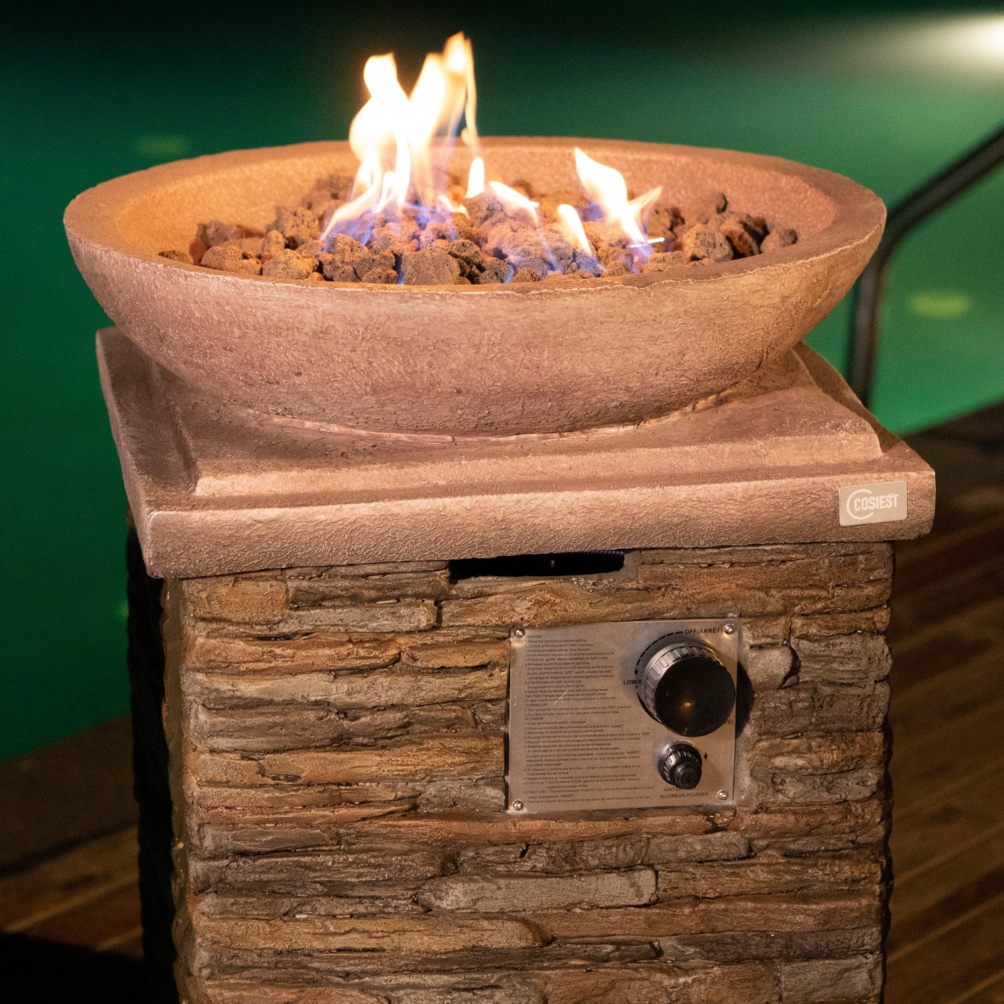 COSIEST Outdoor Propane Fire Pit Table With 20inch Square Base,Round