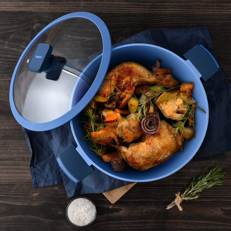 MasterPRO Gastro Diamond Collection MPUS14027BLU Durable Cast Aluminum 7.5-Quart Dutch Oven with Tempered Glass Lid