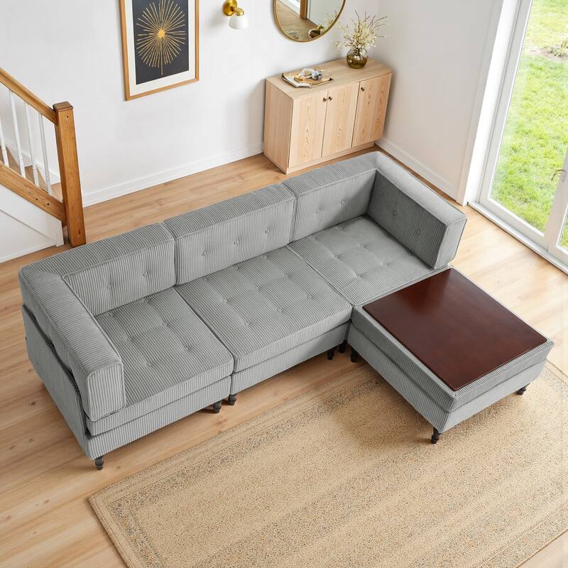 4-Piece 98" W Upholstered Modular Corduroy Sectional Sofa