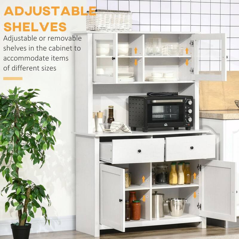 63.5" Kitchen Pantry Storage Cabine with Open Microwave Countertop