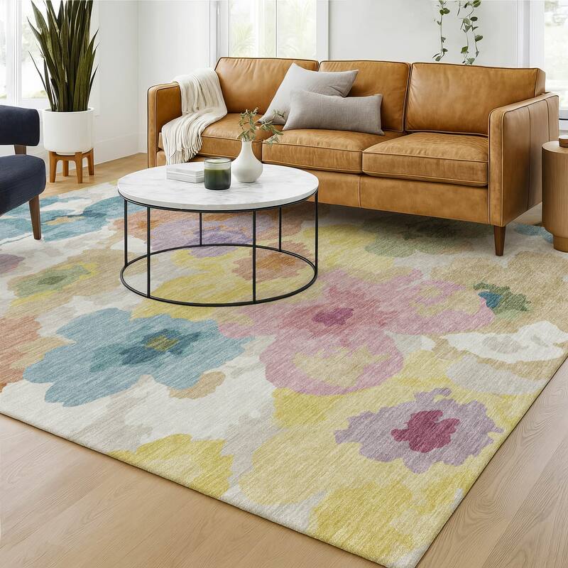 Machine Washable Indoor/ Outdoor Floral Bonnet Chantille Rug