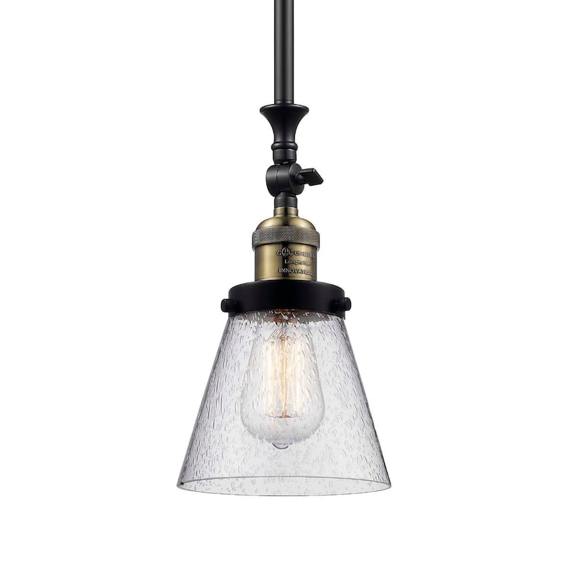 Innovations Lighting Small Cone 6" Wide Adjustable Mini Pendant - Black / Antique Brass / Seedy