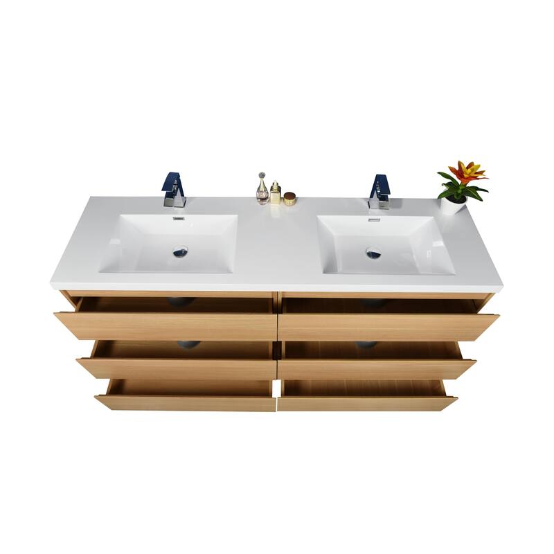 Angeles 72" freestanding bath vanity with dual basin reinforced acrylic top