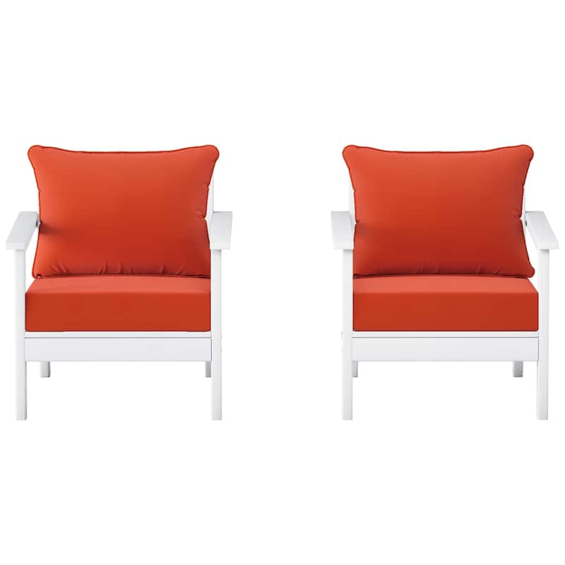 Birchwood All Weather HDPE Outdoor Patio White Deep Seating Conversation Set With Cushions (2-Piece)