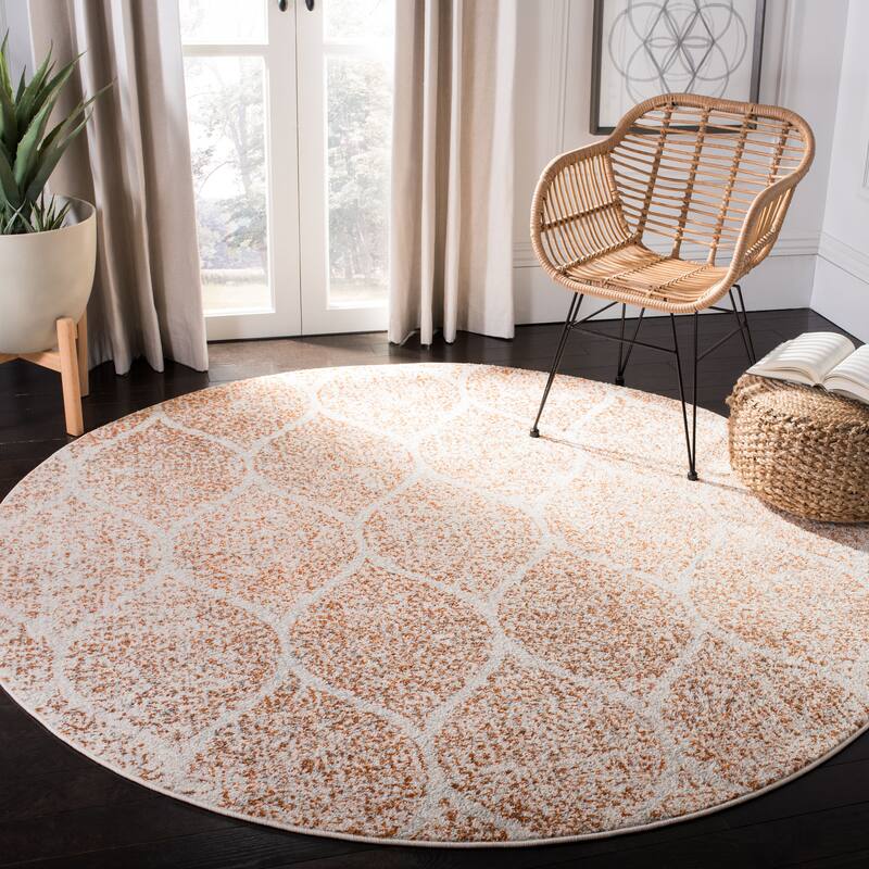 SAFAVIEH Madison Stella Boho Chic Ogee Trellis Rug - 9' x 9' Round - Cream/Orange