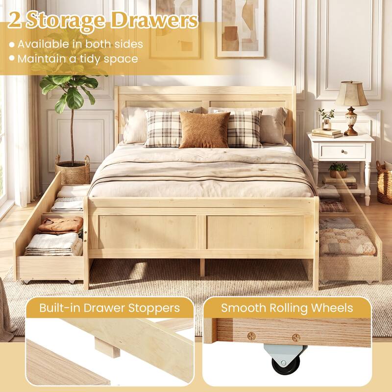 Costway Twin Size Bed Frame with 2 Storage Drawers Wood Platform Bed