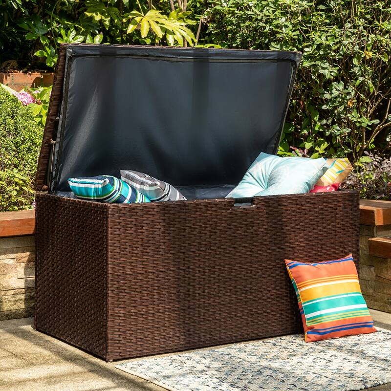 Outdoor 52.75"W 140 Gallon Patio Oversize Wicker Storage Bench Deck Box - 52.75"W x 29"D x 26"H