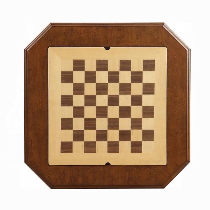 Square Cherry Wood Game Table with Pedestal Base - N/A
