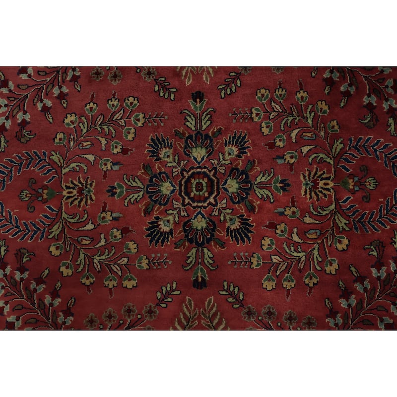 Hand Knotted Oriental 100% Wool Carpet Traditional Floral Red Sarouk Area Rug - 11' 9'' X 7' 9''