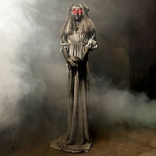 Haunted Hill Farm Lifesize Animatronic Haunted Lady Statue with Lights and Sound, Indoor/Covered Outdoor Halloween Decoration