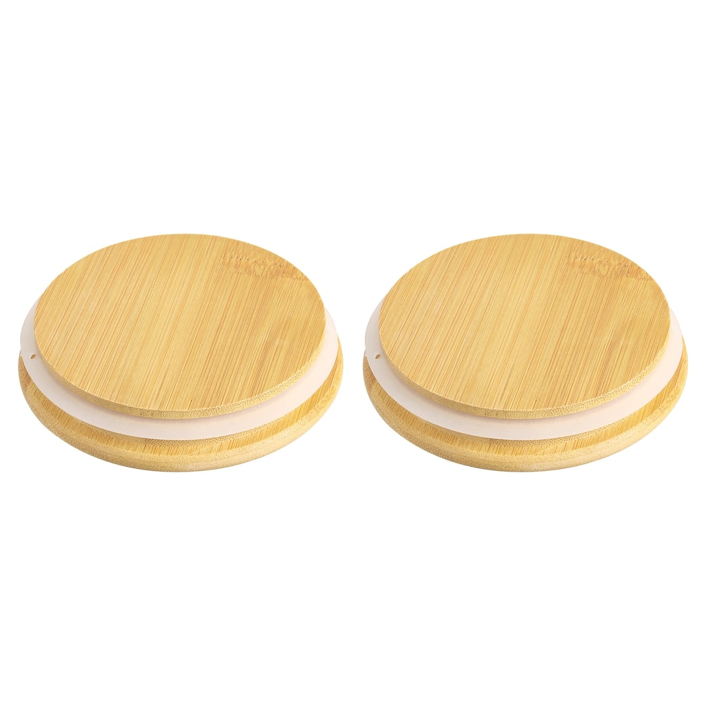 2Pcs Bamboo Lids with Silicone Sealing Rings, Wooden Mason Jar Lids