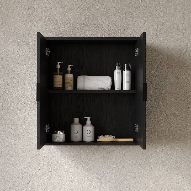 Dani 26" Wall-Mounted Striped Bathroom Cabinet With Doors And Shelf