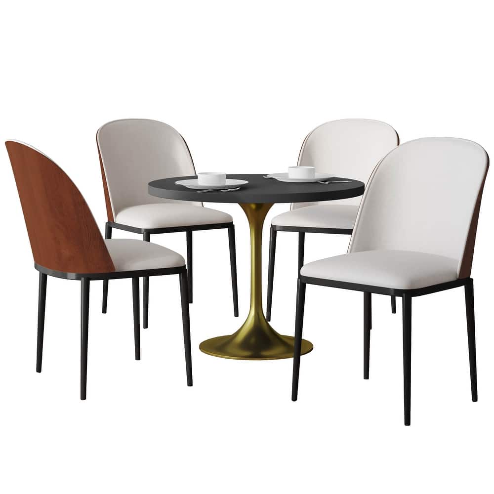 Verve Minimalist Mid-Century 5-Piece Round Dining Set with 36" Table & 4 Ergonomic Chairs for Apartments & Breakfast Nooks