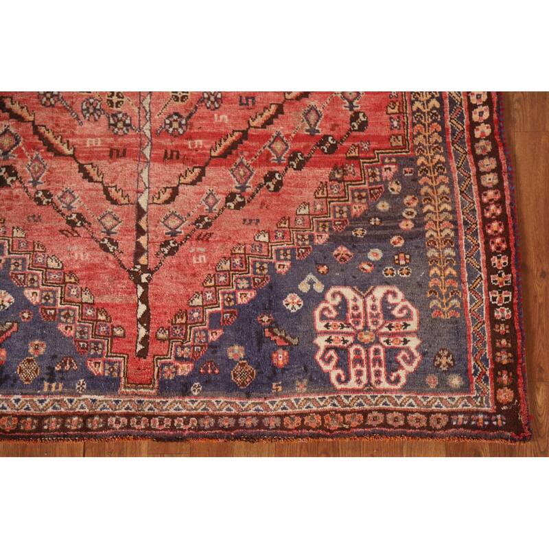 Red Qashqai Persian Antique Area Rug Handmade Wool Carpet - 5'1"x 8'2"