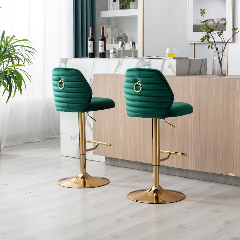 2pcs Swivel Adjustable Counter Height Bar Stools, Velvet Upholstered