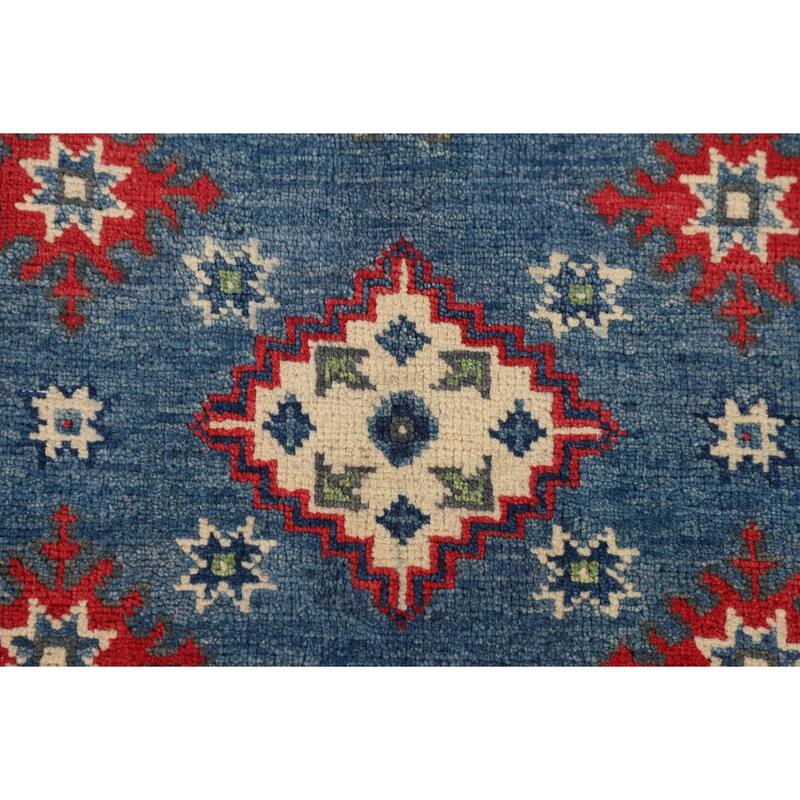 Traditional Blue Kazak Area Rug Handmade Oriental Wool Carpet - 4'1" x 6'0"